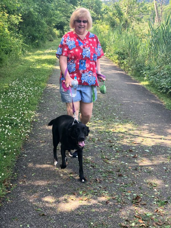 Ann's Mom Taking Our Dog, Betty, for a Walk