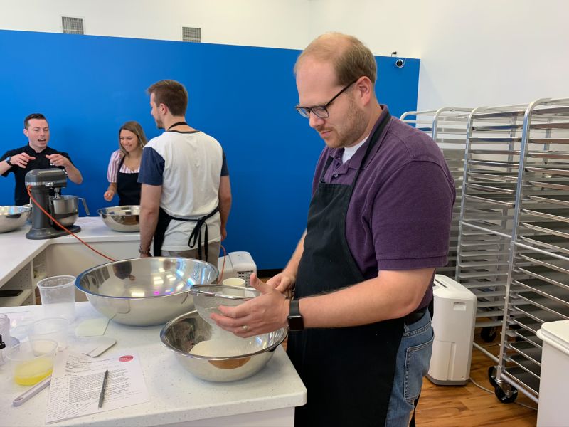 Sifting Flour at a Macaron Baking Claass