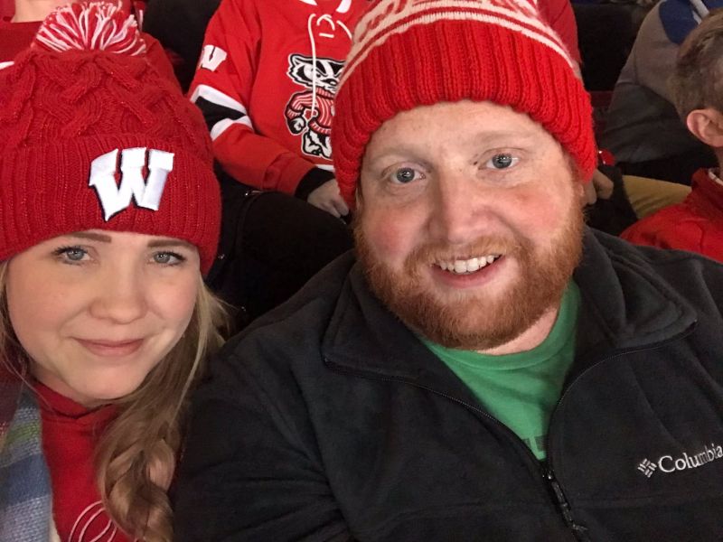 Cheering on the Wisconsin Badger Hockey Team